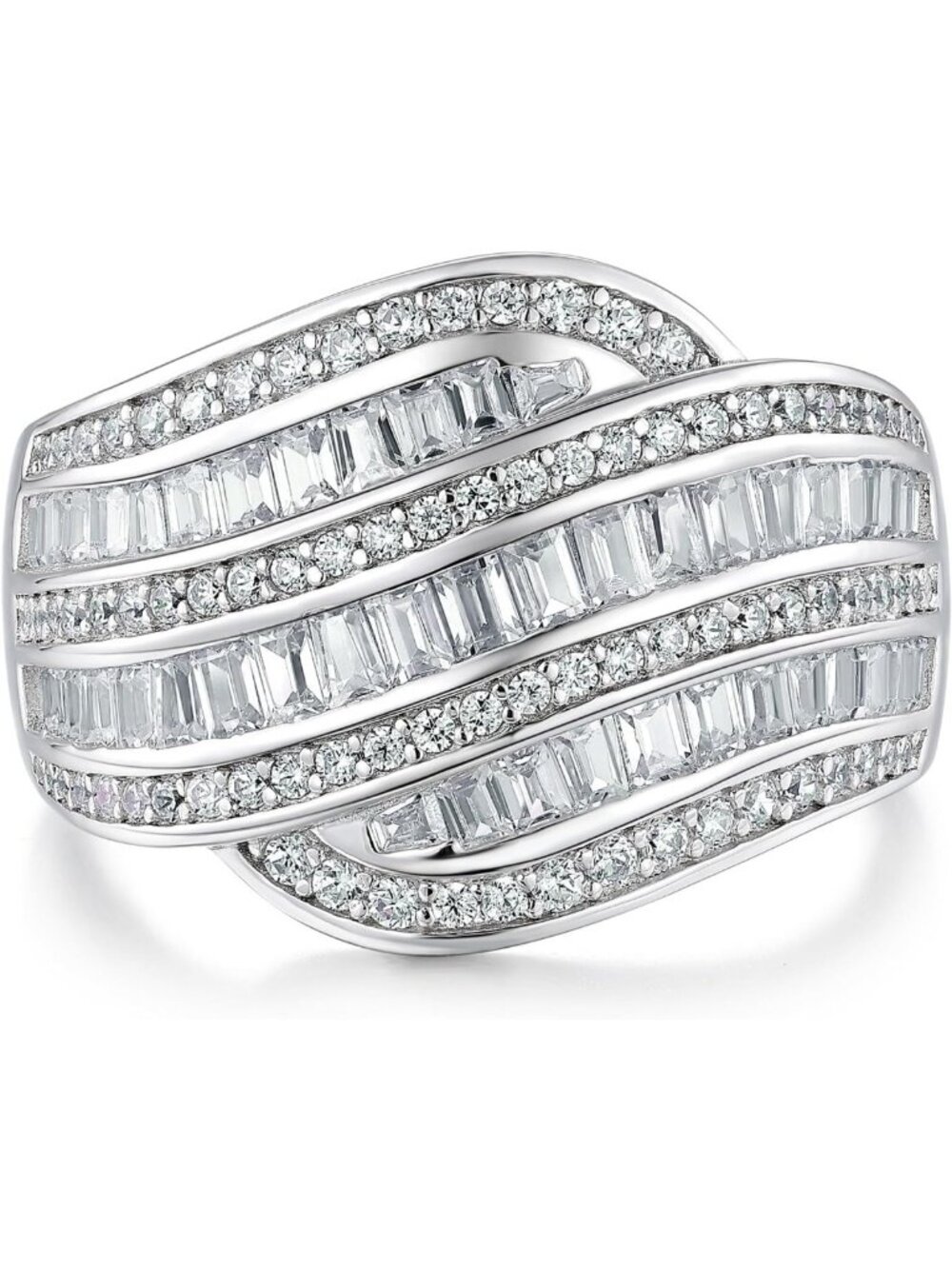 Stunning Moissanite Baguette Cut Wide Wedding Band Ring for Women - Multi-Row